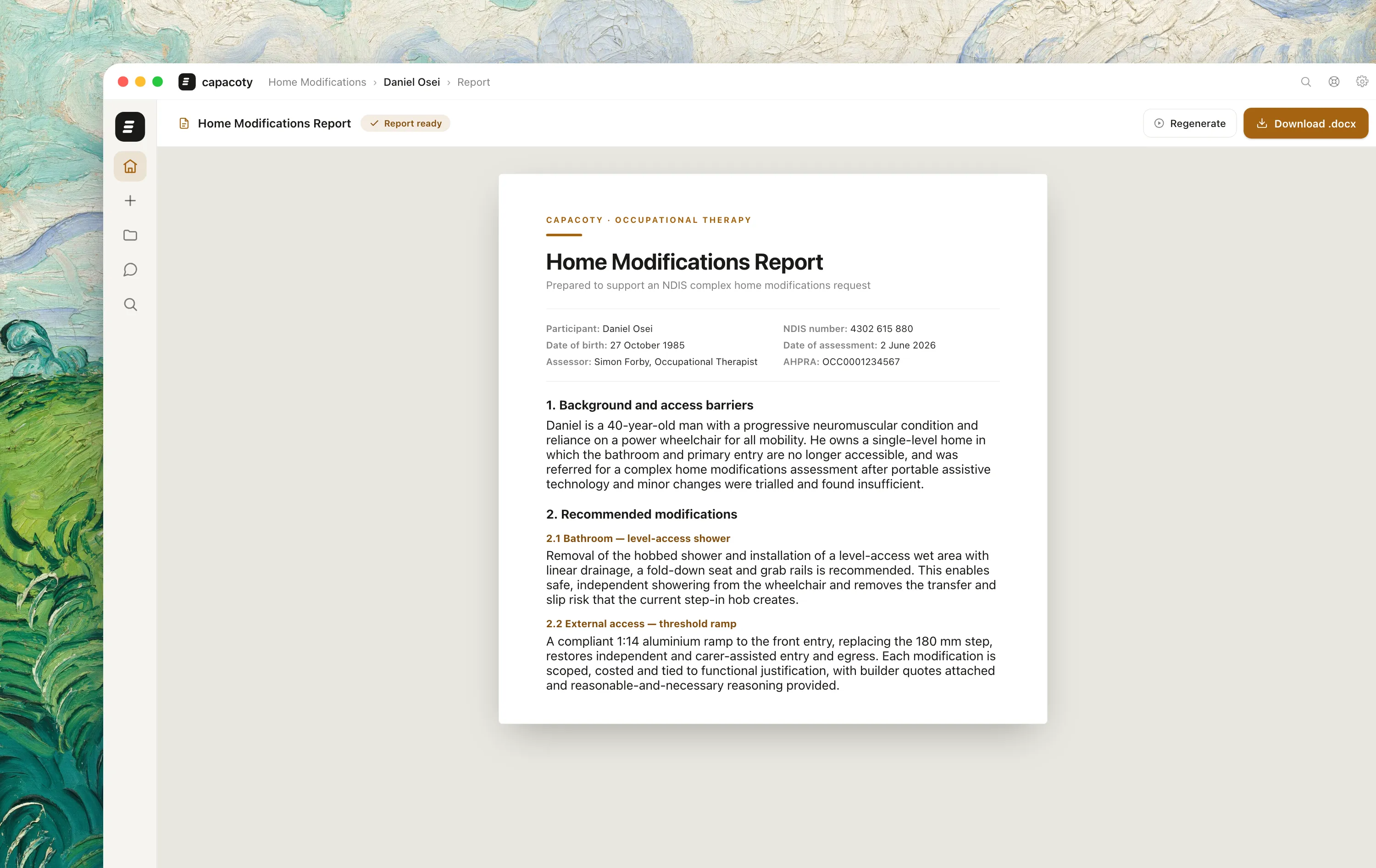 A finished Capacoty Complex Home Modifications report ready to download as an editable Word document