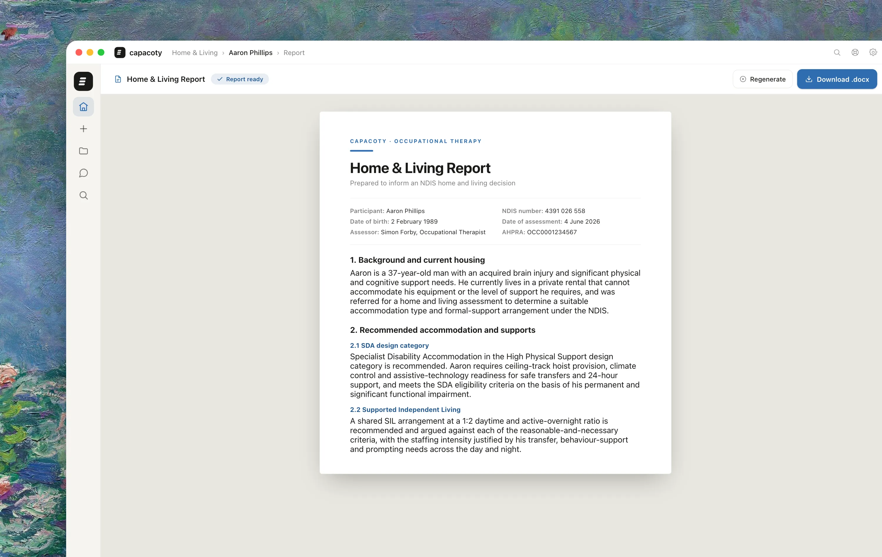 A finished Capacoty Home and Living report ready to download as an editable Word document