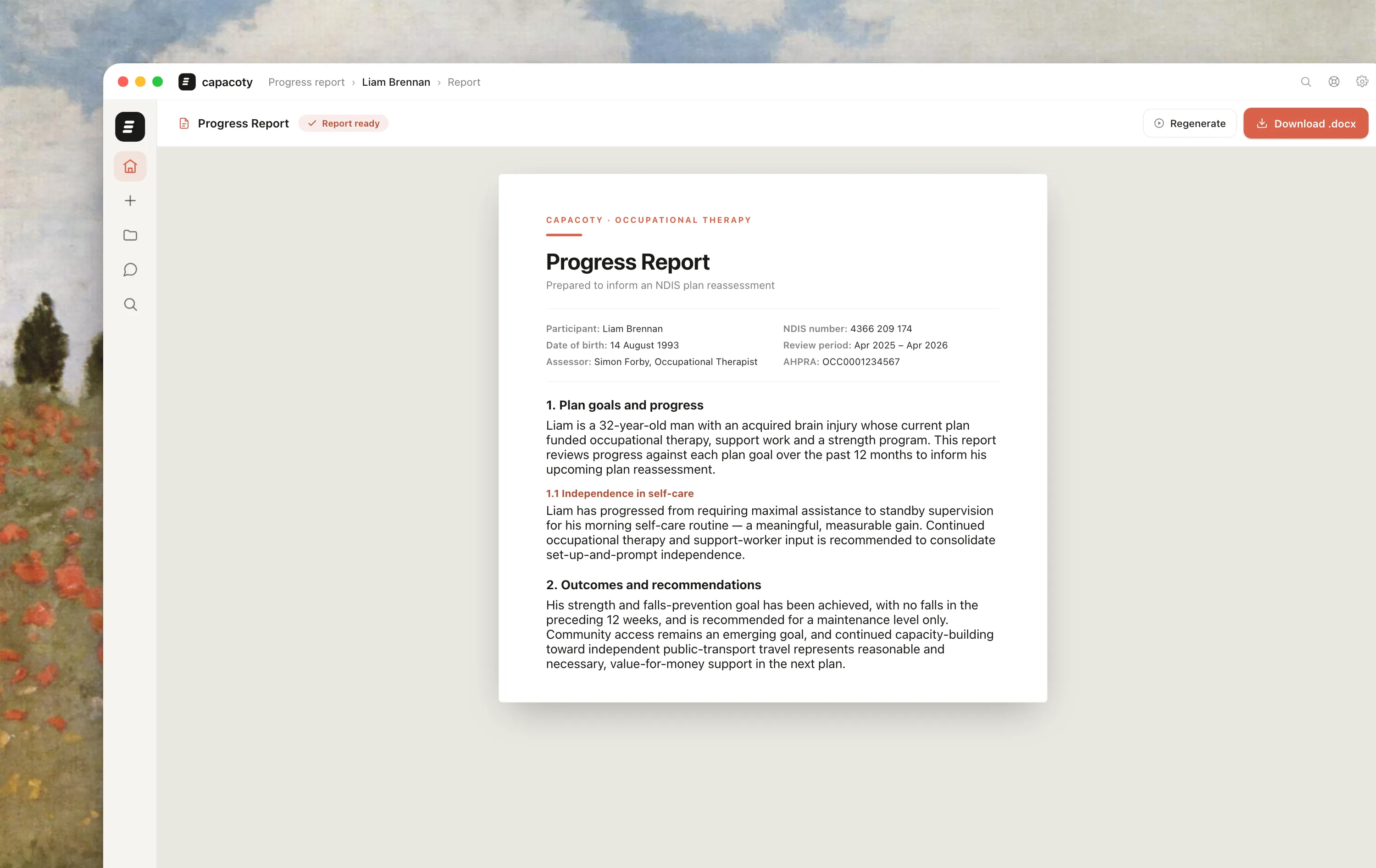 A finished Capacoty Progress Report ready to download as an editable Word document